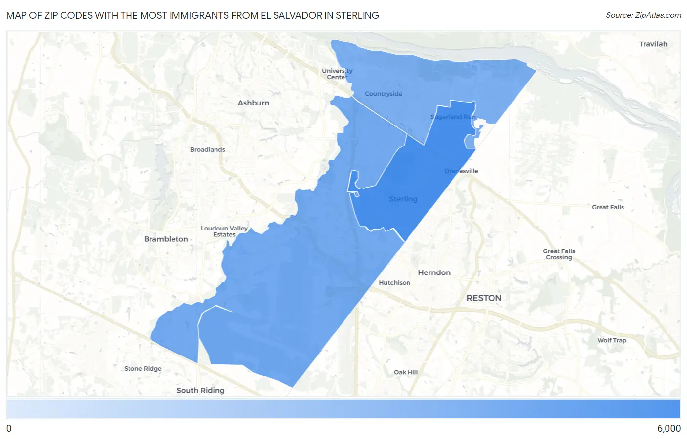 Zip Codes with the Most Immigrants from El Salvador in Sterling Map