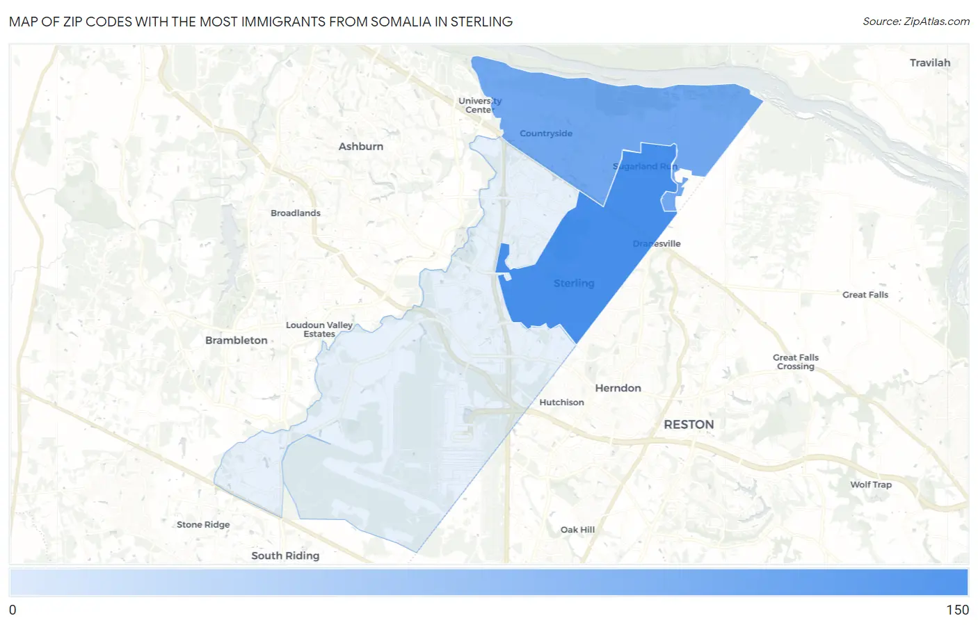 Zip Codes with the Most Immigrants from Somalia in Sterling Map