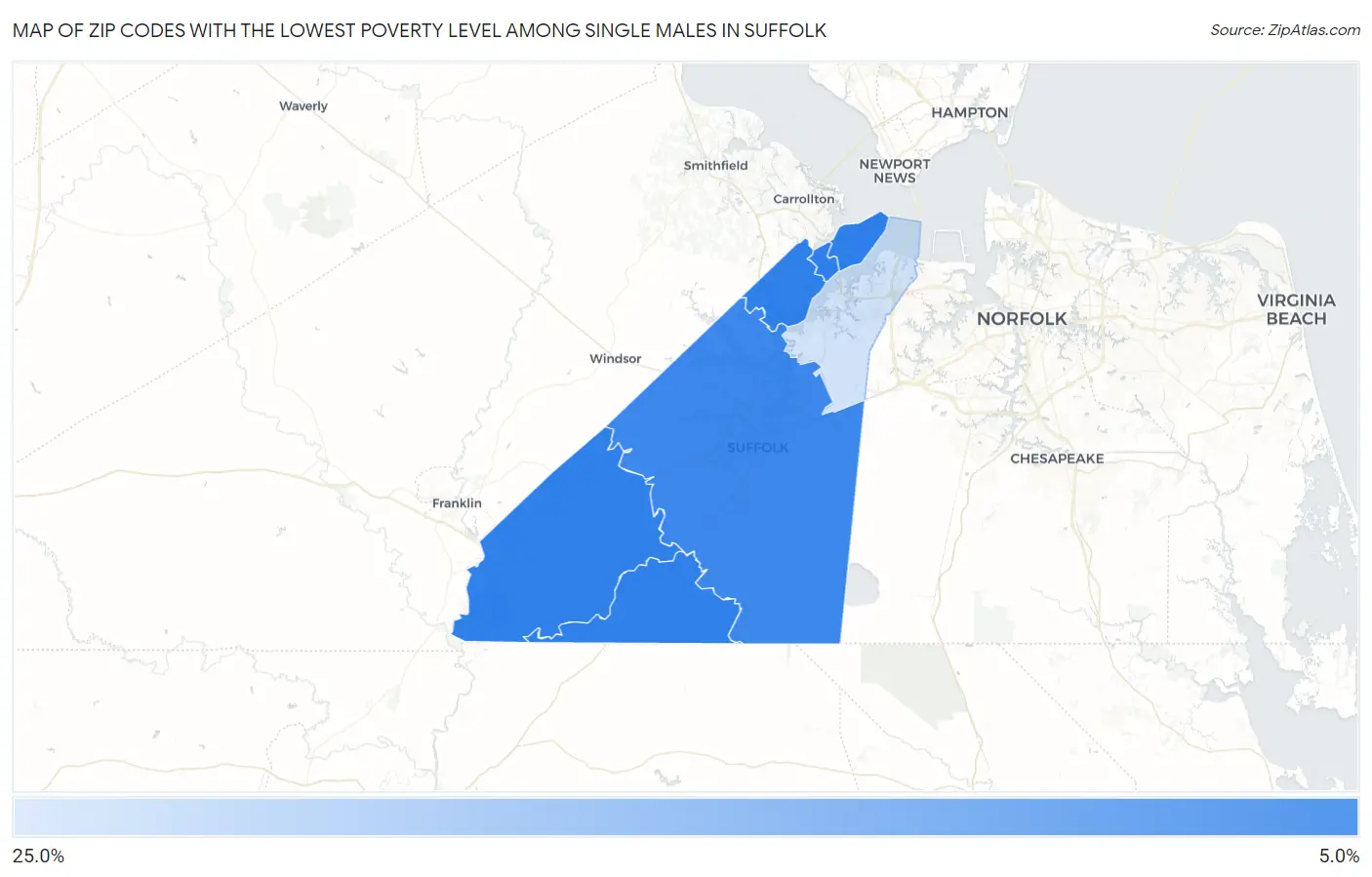 Zip Codes with the Lowest Poverty Level Among Single Males in Suffolk Map