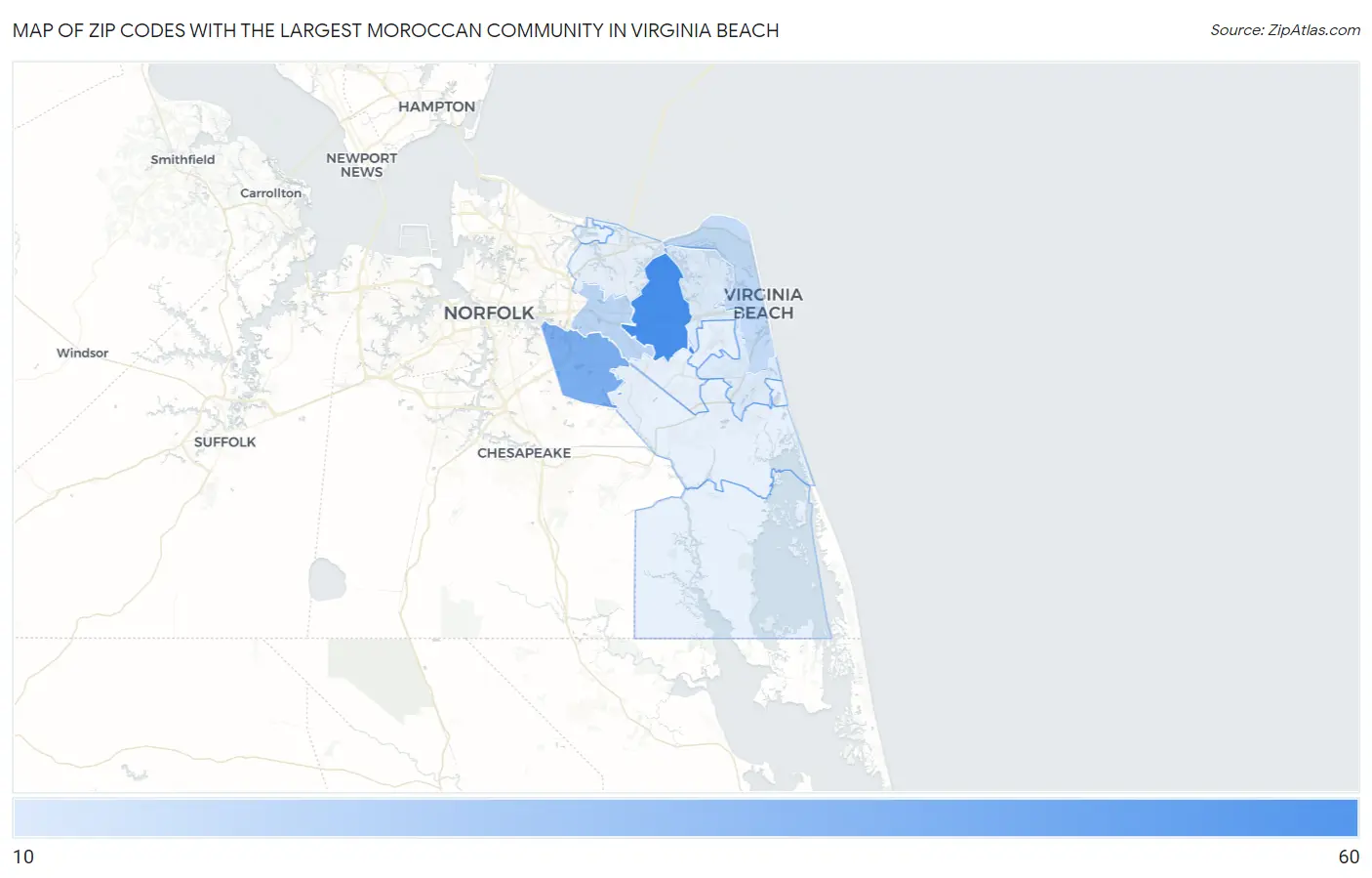 Zip Codes with the Largest Moroccan Community in Virginia Beach Map