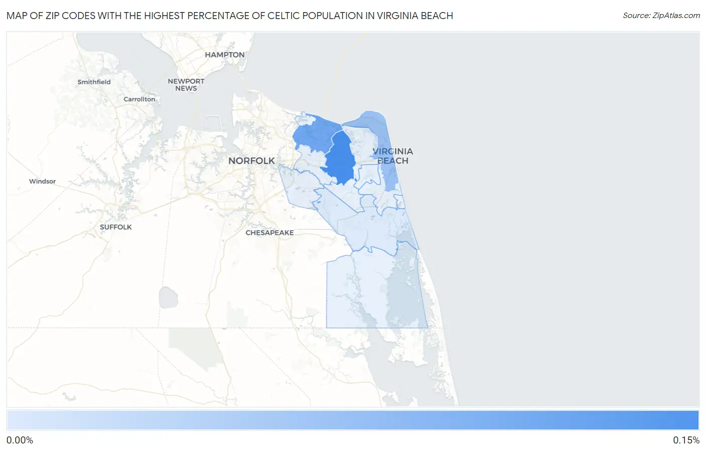 Zip Codes with the Highest Percentage of Celtic Population in Virginia Beach Map