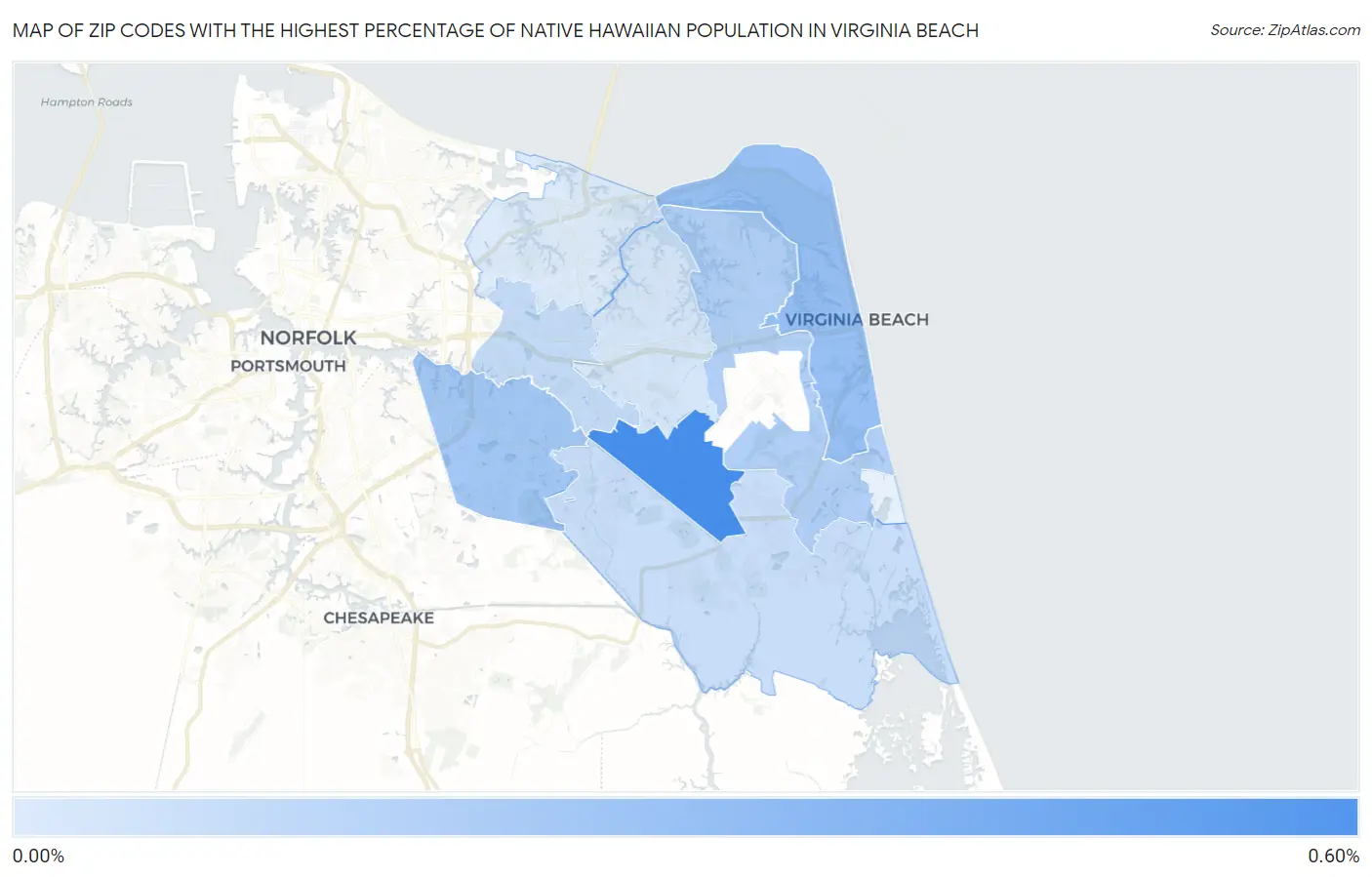 Zip Codes with the Highest Percentage of Native Hawaiian Population in Virginia Beach Map