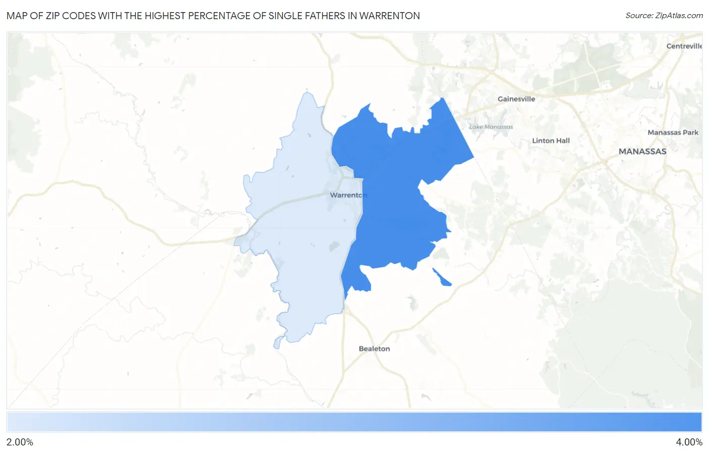 Zip Codes with the Highest Percentage of Single Fathers in Warrenton Map