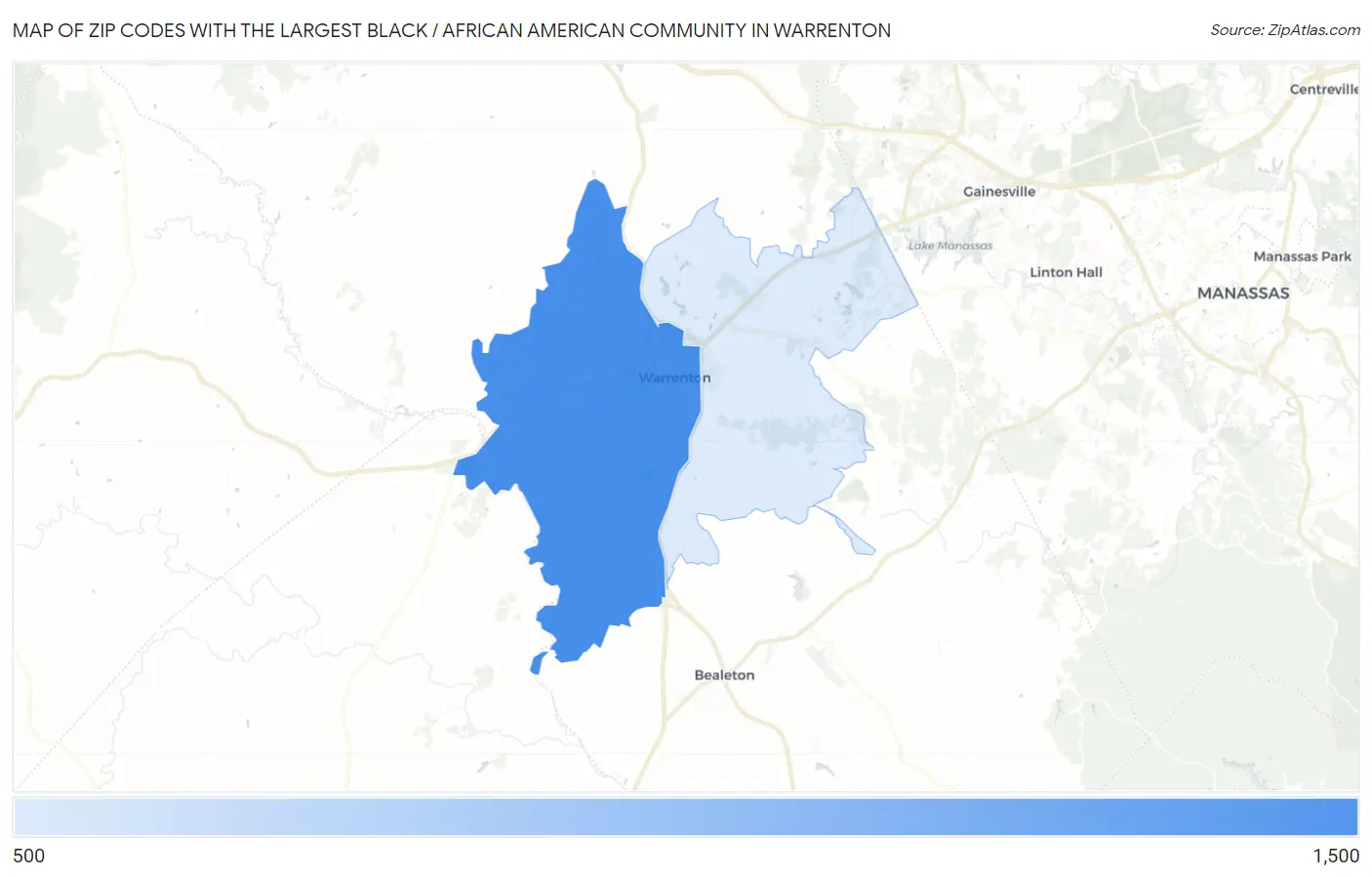 Zip Codes with the Largest Black / African American Community in Warrenton Map