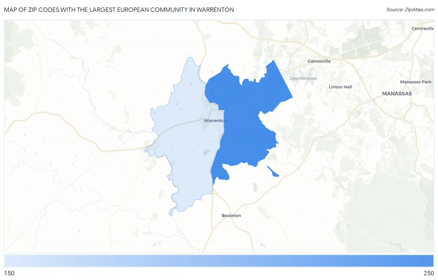 Zip Codes with the Largest European Community in Warrenton Map