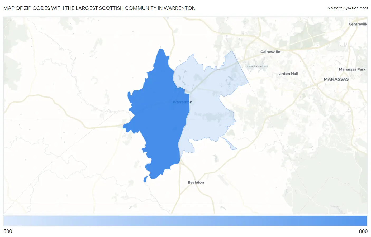 Zip Codes with the Largest Scottish Community in Warrenton Map