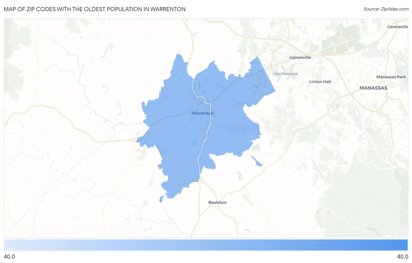 Zip Codes with the Oldest Population in Warrenton Map