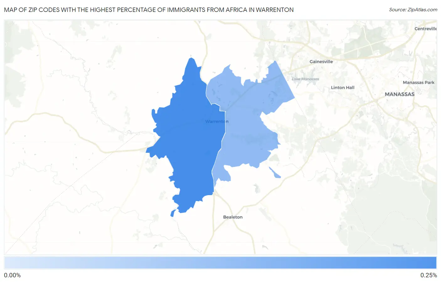Zip Codes with the Highest Percentage of Immigrants from Africa in Warrenton Map