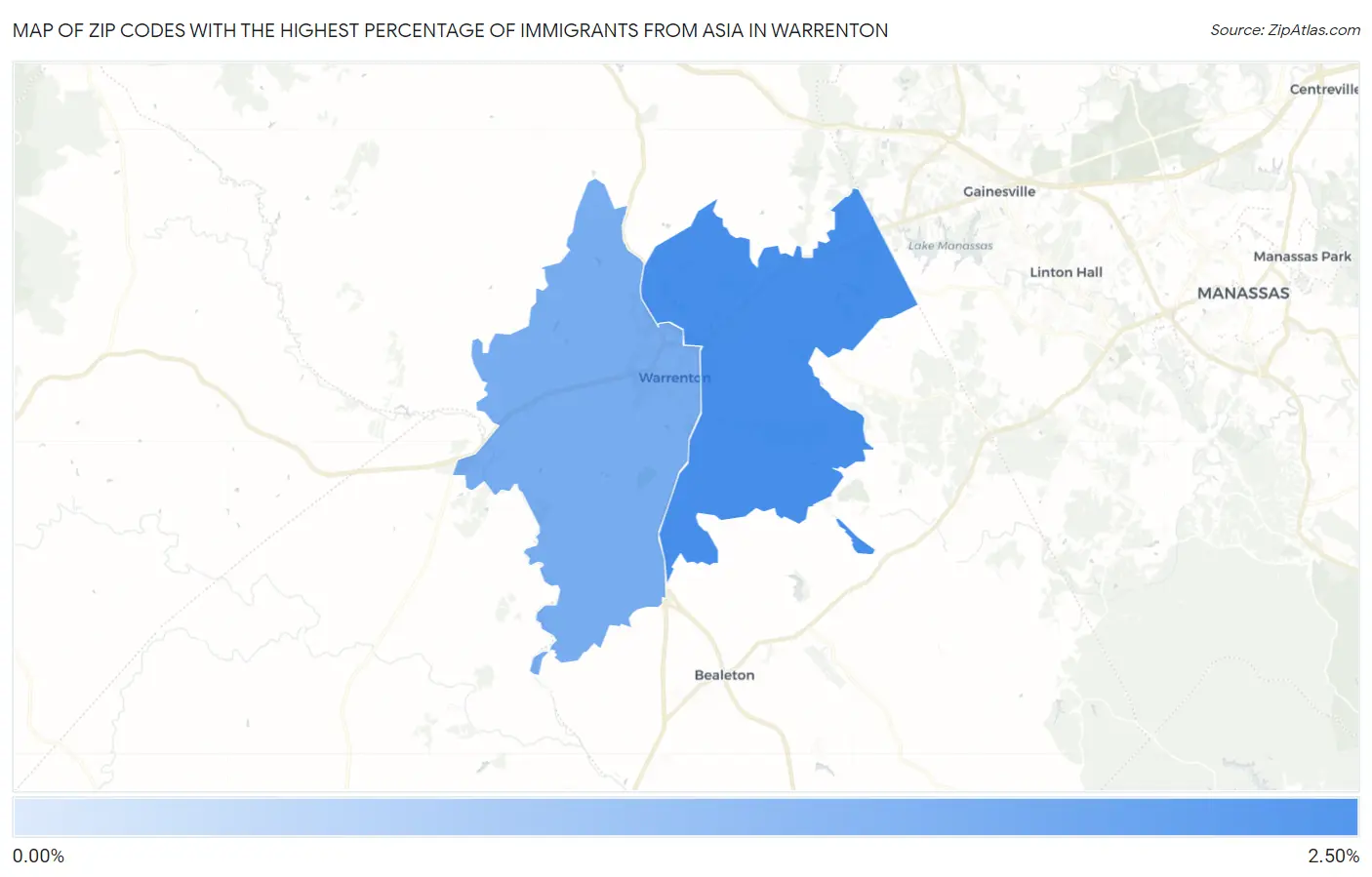 Zip Codes with the Highest Percentage of Immigrants from Asia in Warrenton Map
