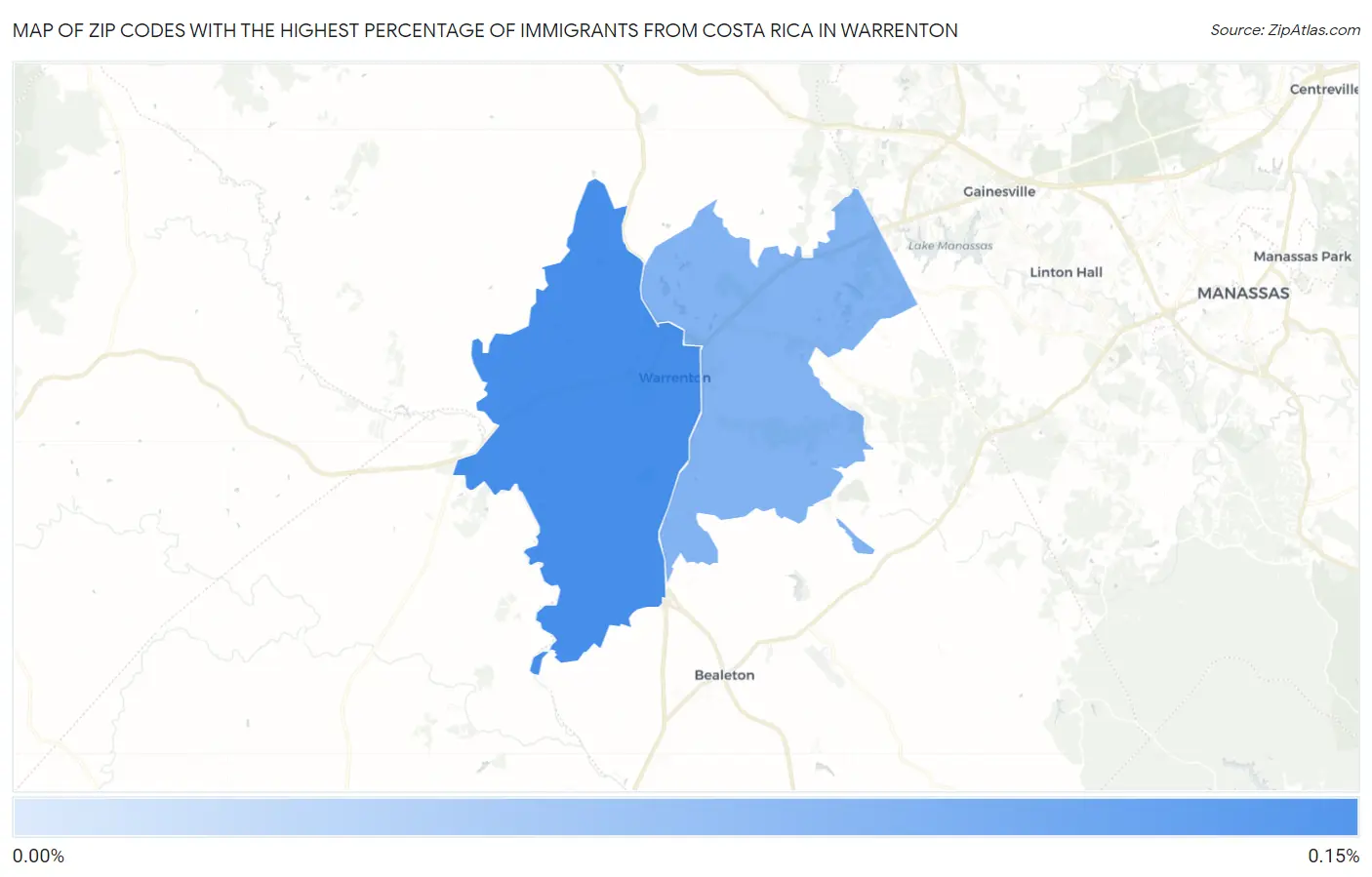 Zip Codes with the Highest Percentage of Immigrants from Costa Rica in Warrenton Map