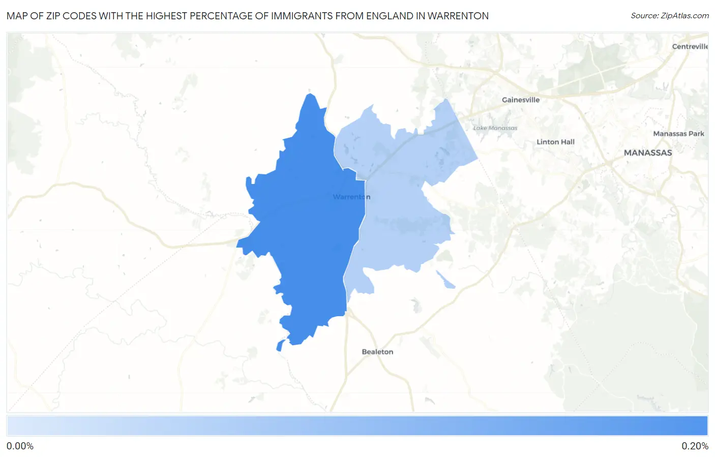 Zip Codes with the Highest Percentage of Immigrants from England in Warrenton Map