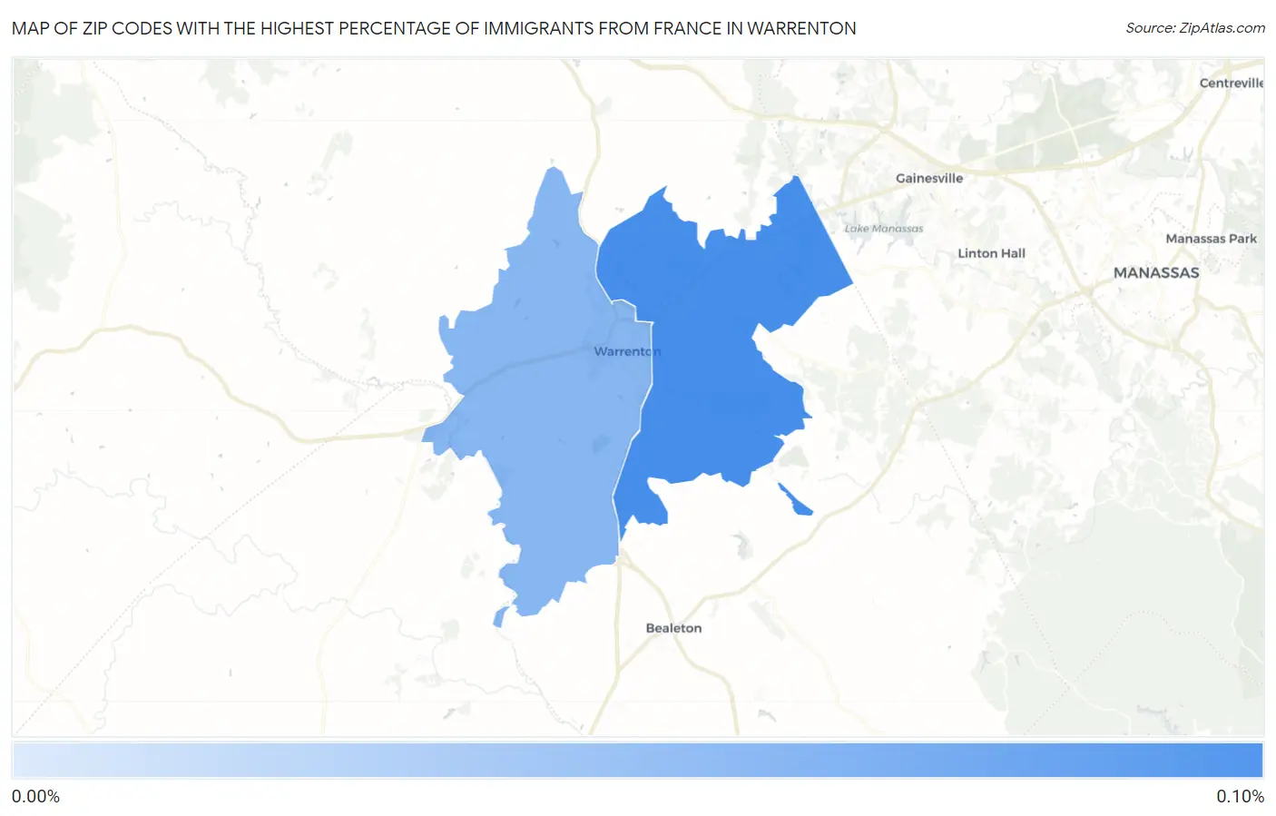 Zip Codes with the Highest Percentage of Immigrants from France in Warrenton Map