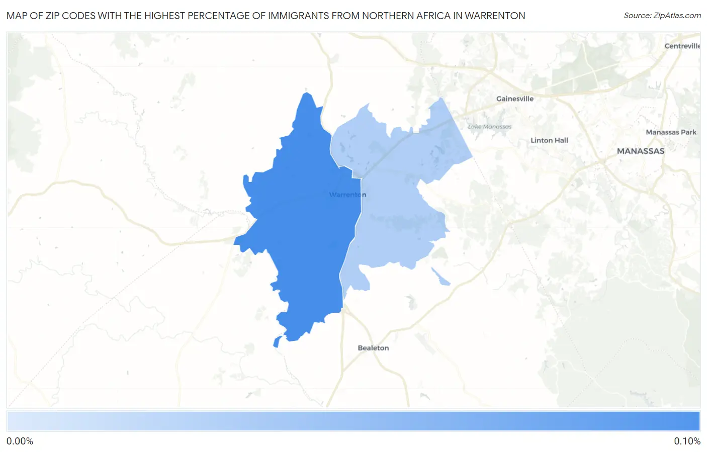 Zip Codes with the Highest Percentage of Immigrants from Northern Africa in Warrenton Map