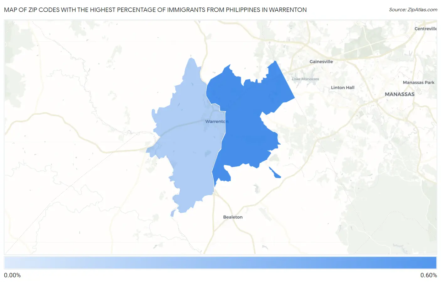 Zip Codes with the Highest Percentage of Immigrants from Philippines in Warrenton Map