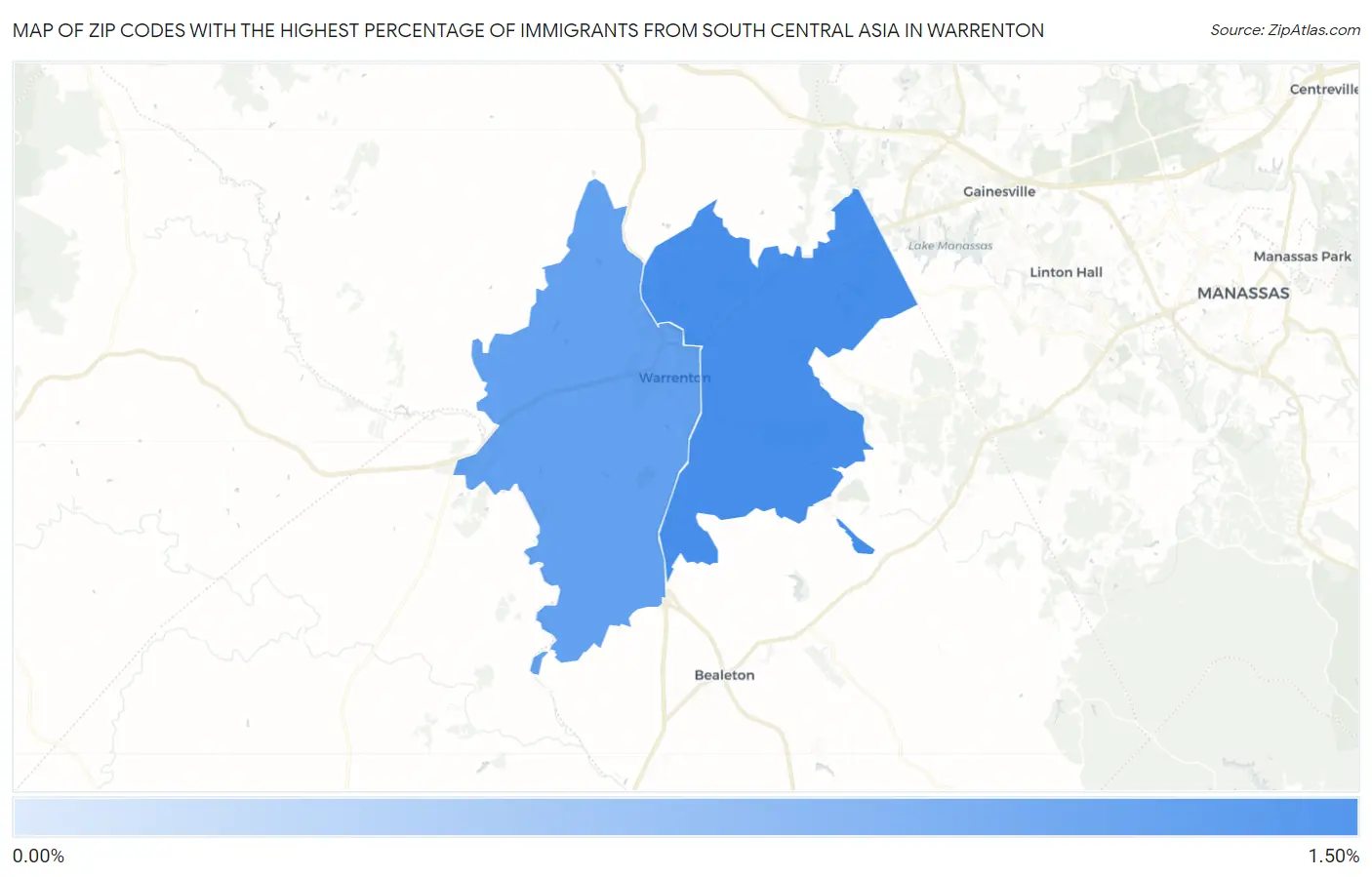 Zip Codes with the Highest Percentage of Immigrants from South Central Asia in Warrenton Map