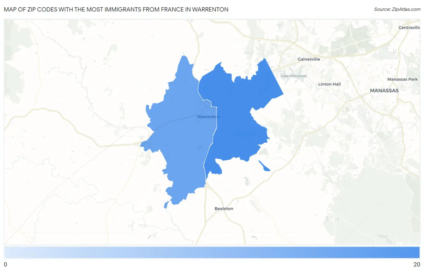 Zip Codes with the Most Immigrants from France in Warrenton Map