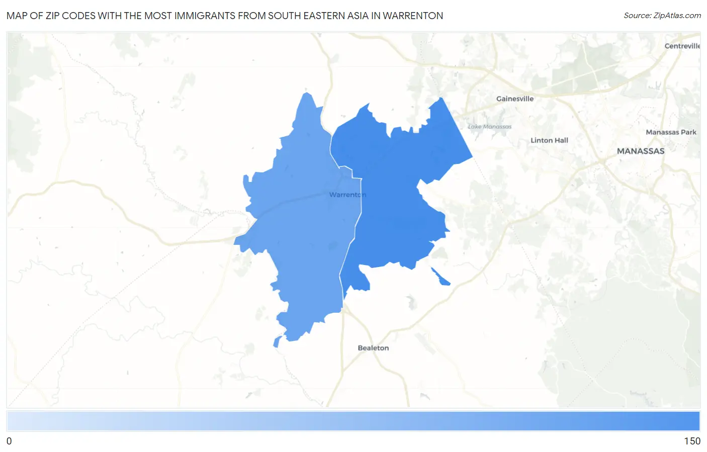 Zip Codes with the Most Immigrants from South Eastern Asia in Warrenton Map