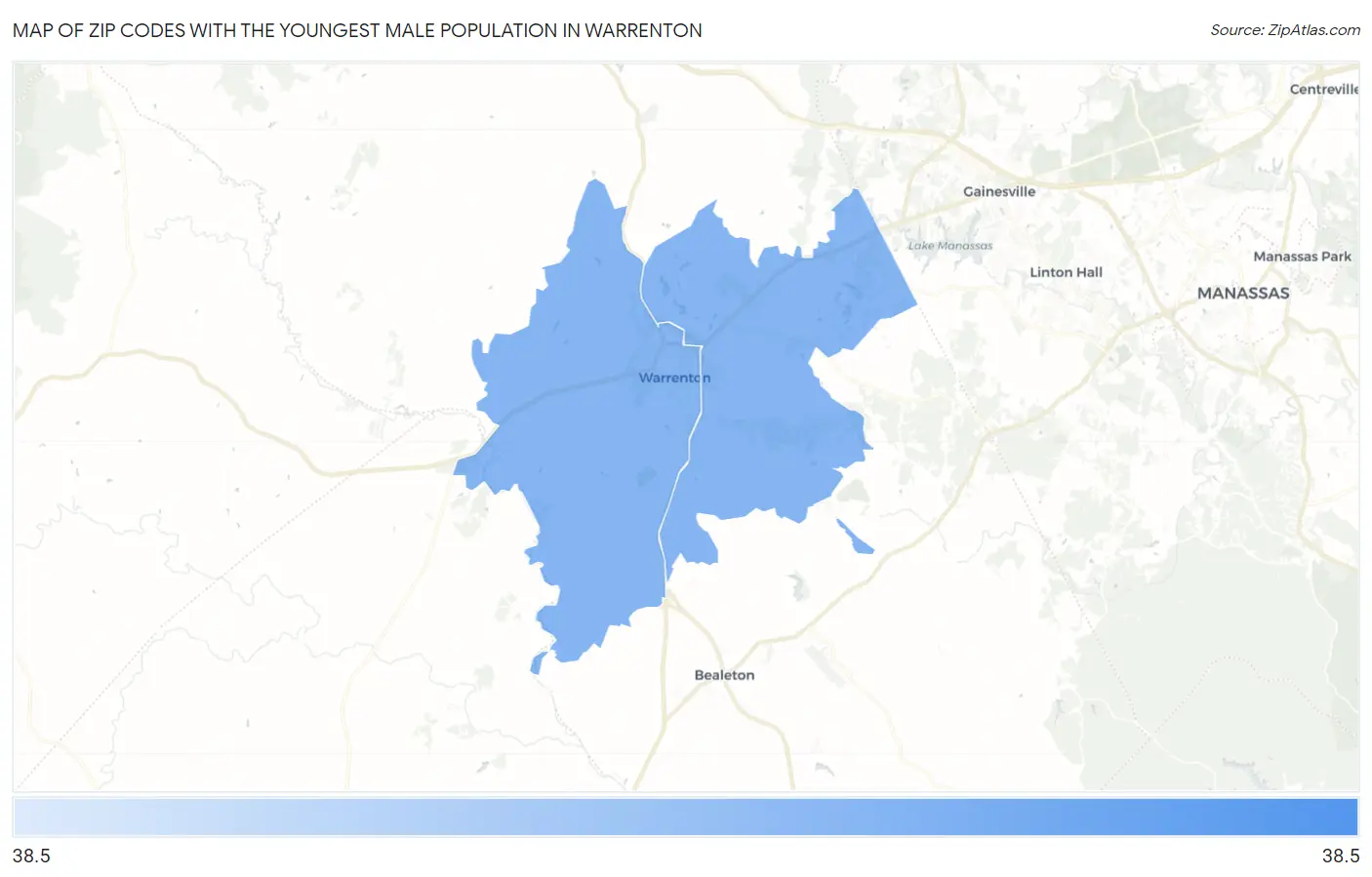 Zip Codes with the Youngest Male Population in Warrenton Map