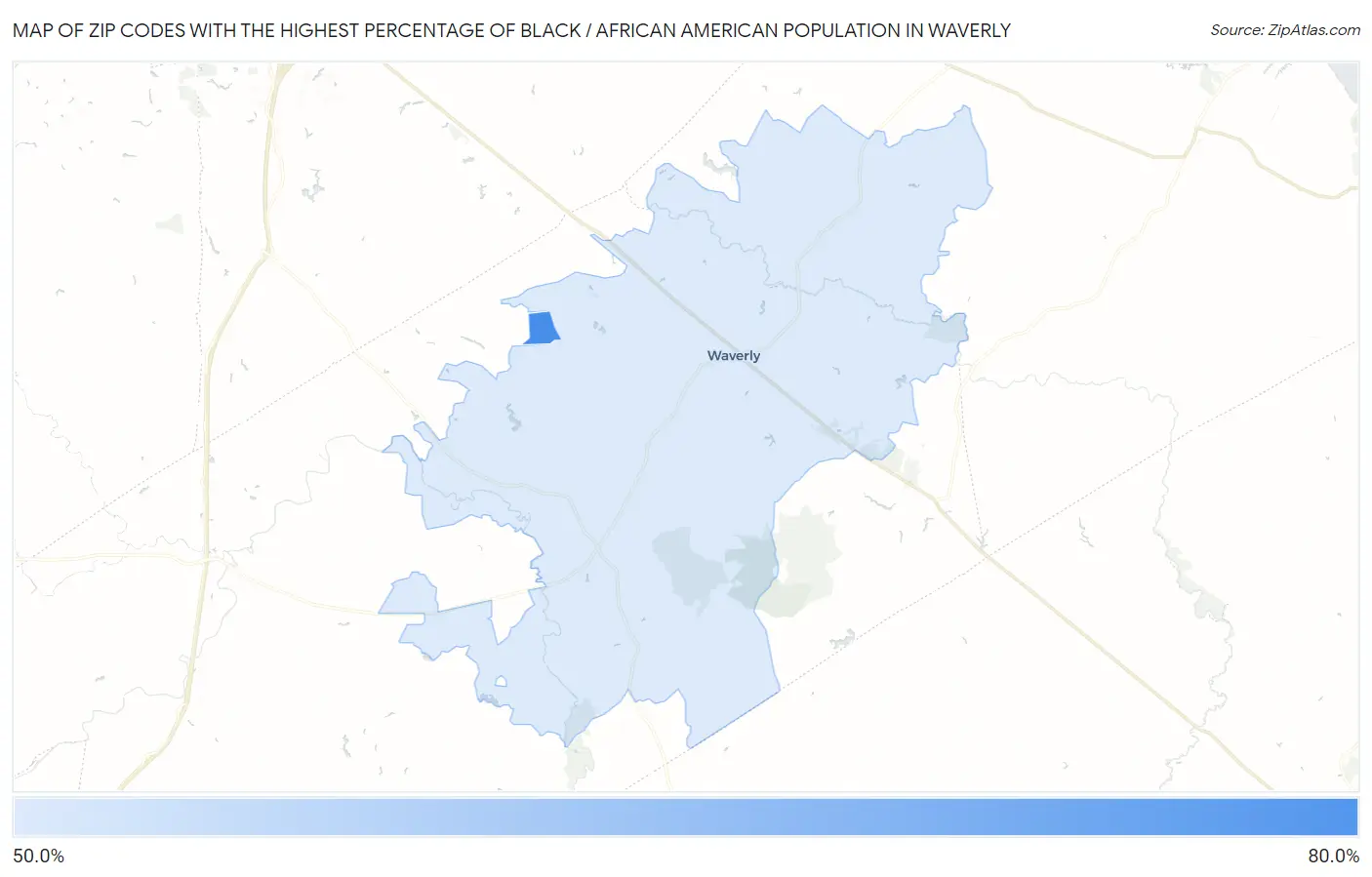 Zip Codes with the Highest Percentage of Black / African American Population in Waverly Map
