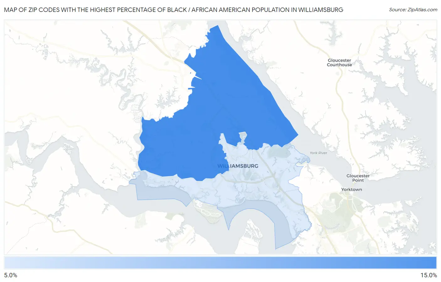 Zip Codes with the Highest Percentage of Black / African American Population in Williamsburg Map