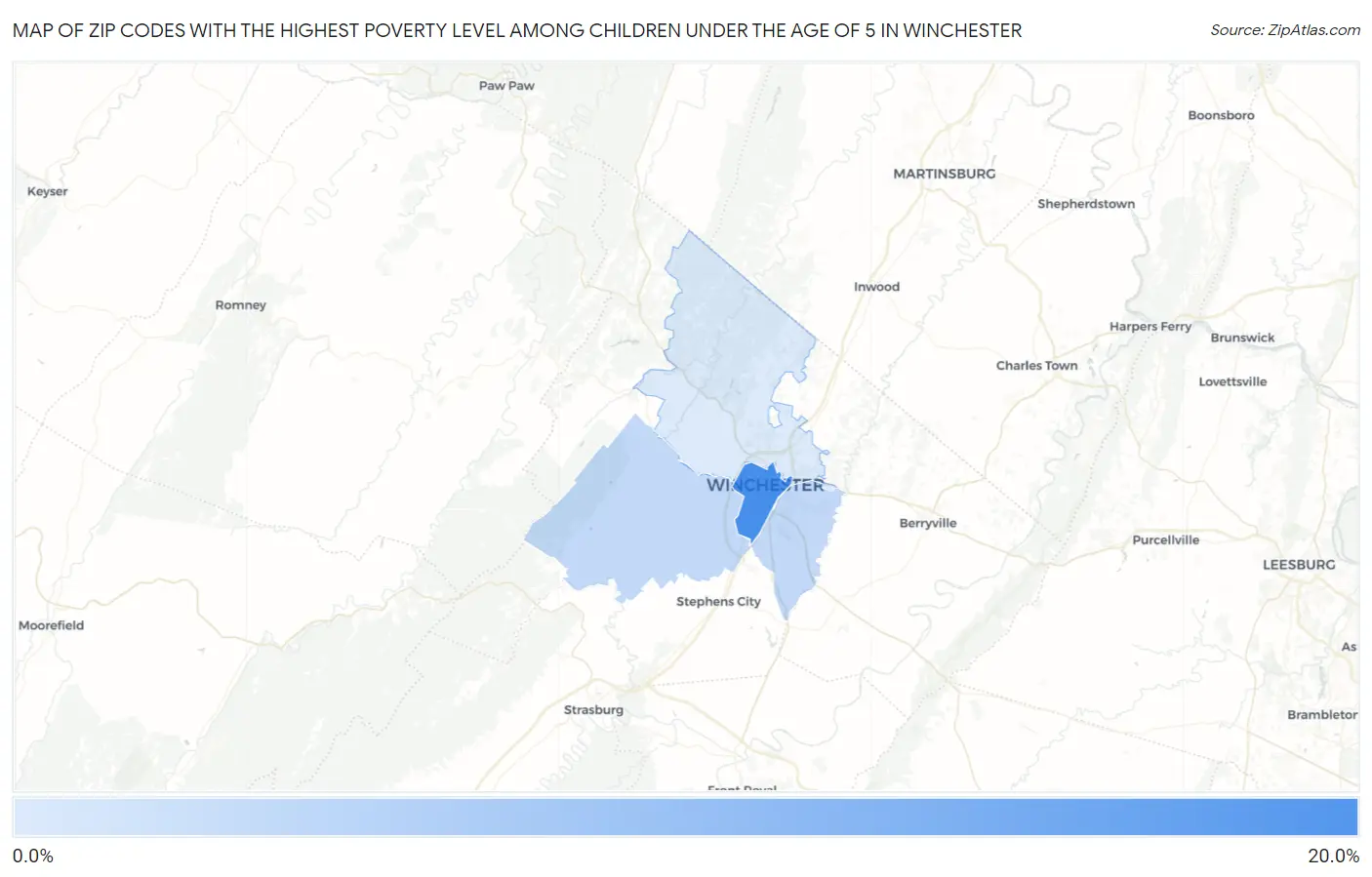 Zip Codes with the Highest Poverty Level Among Children Under the Age of 5 in Winchester Map