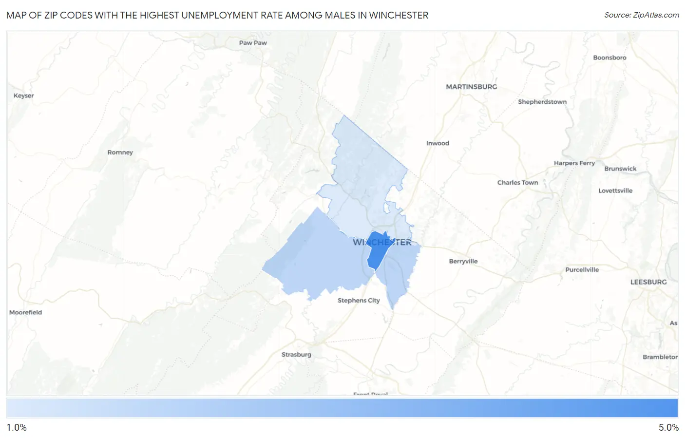 Zip Codes with the Highest Unemployment Rate Among Males in Winchester Map