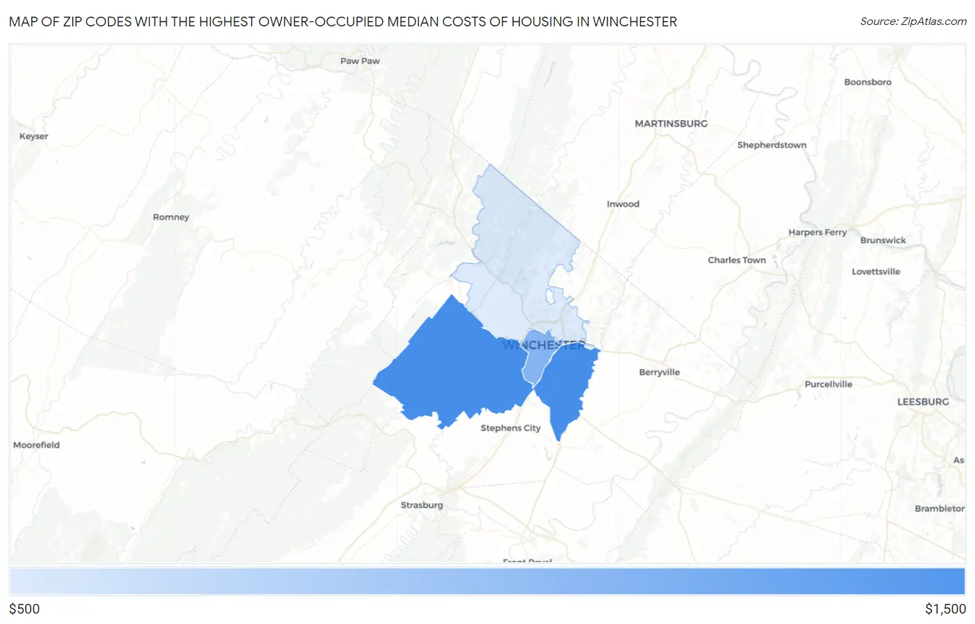 Zip Codes with the Highest Owner-Occupied Median Costs of Housing in Winchester Map