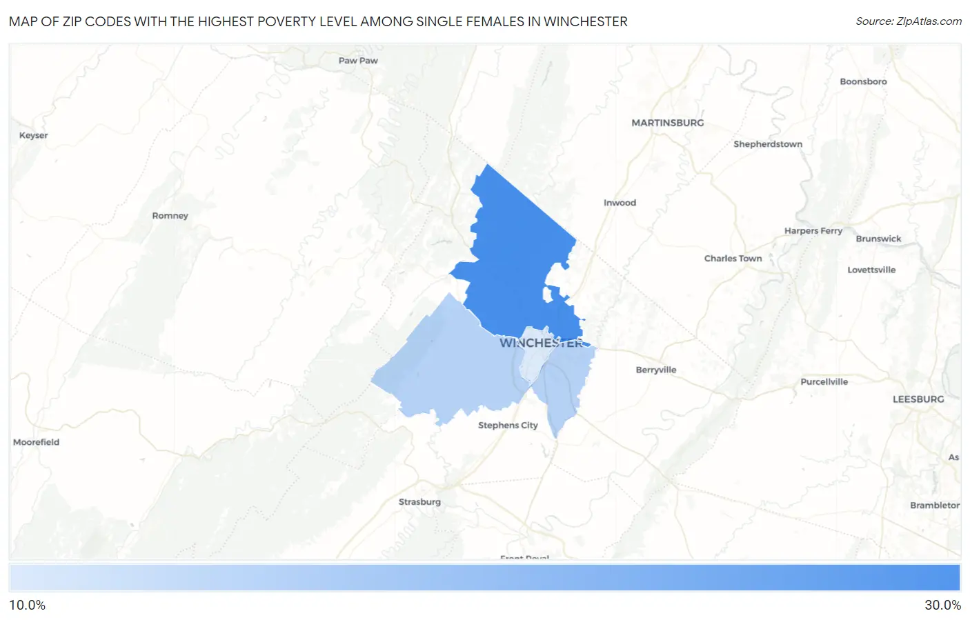 Zip Codes with the Highest Poverty Level Among Single Females in Winchester Map