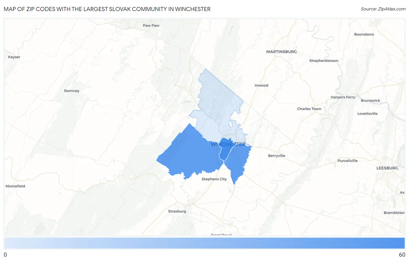 Zip Codes with the Largest Slovak Community in Winchester Map