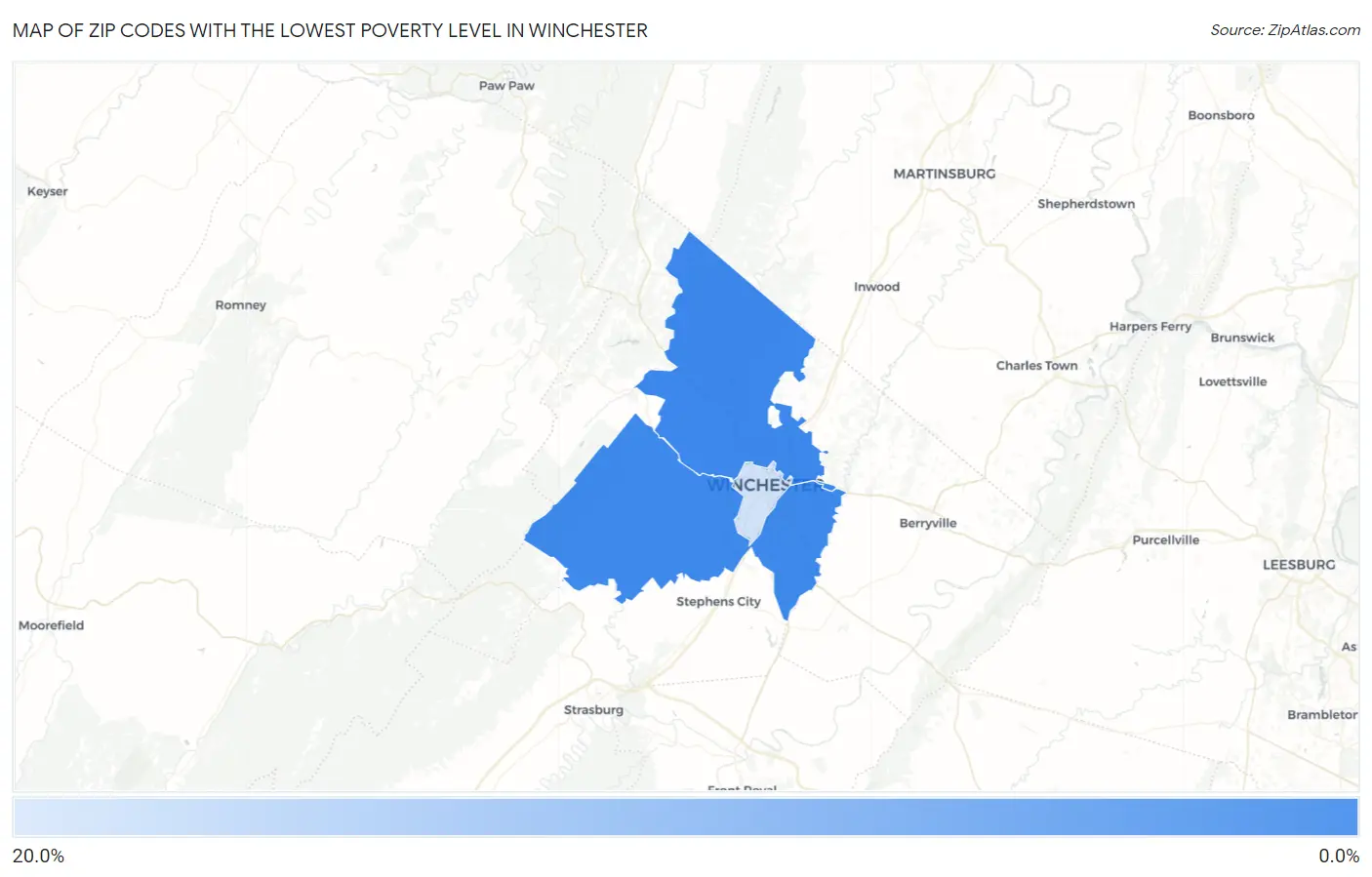 Zip Codes with the Lowest Poverty Level in Winchester Map