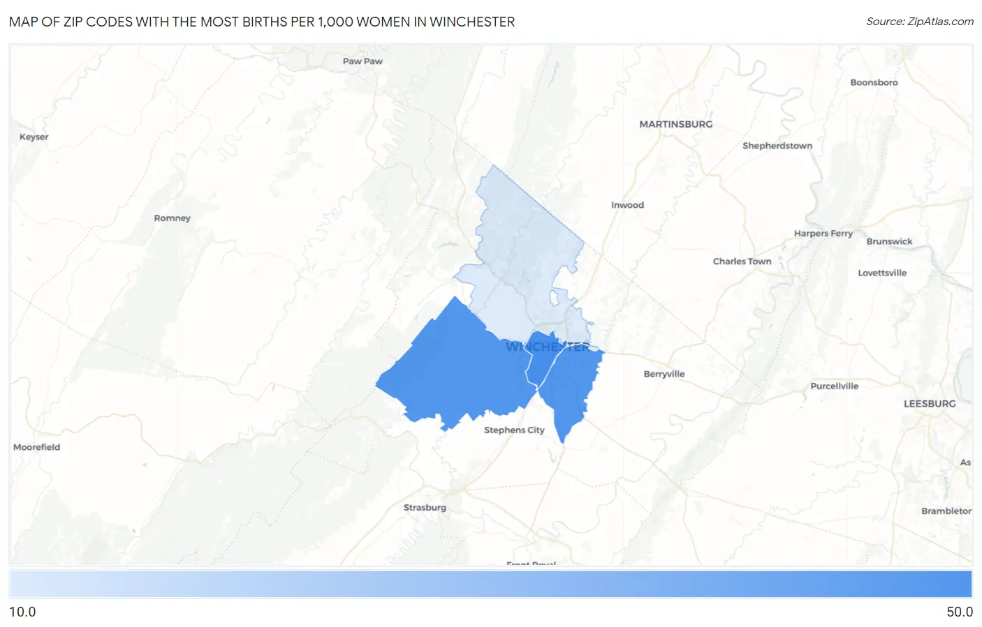 Zip Codes with the Most Births per 1,000 Women in Winchester Map