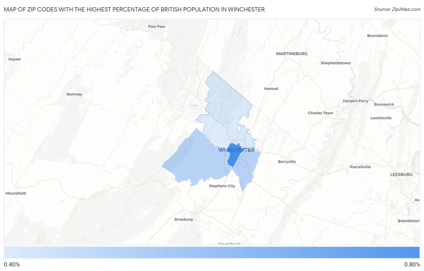 Zip Codes with the Highest Percentage of British Population in Winchester Map
