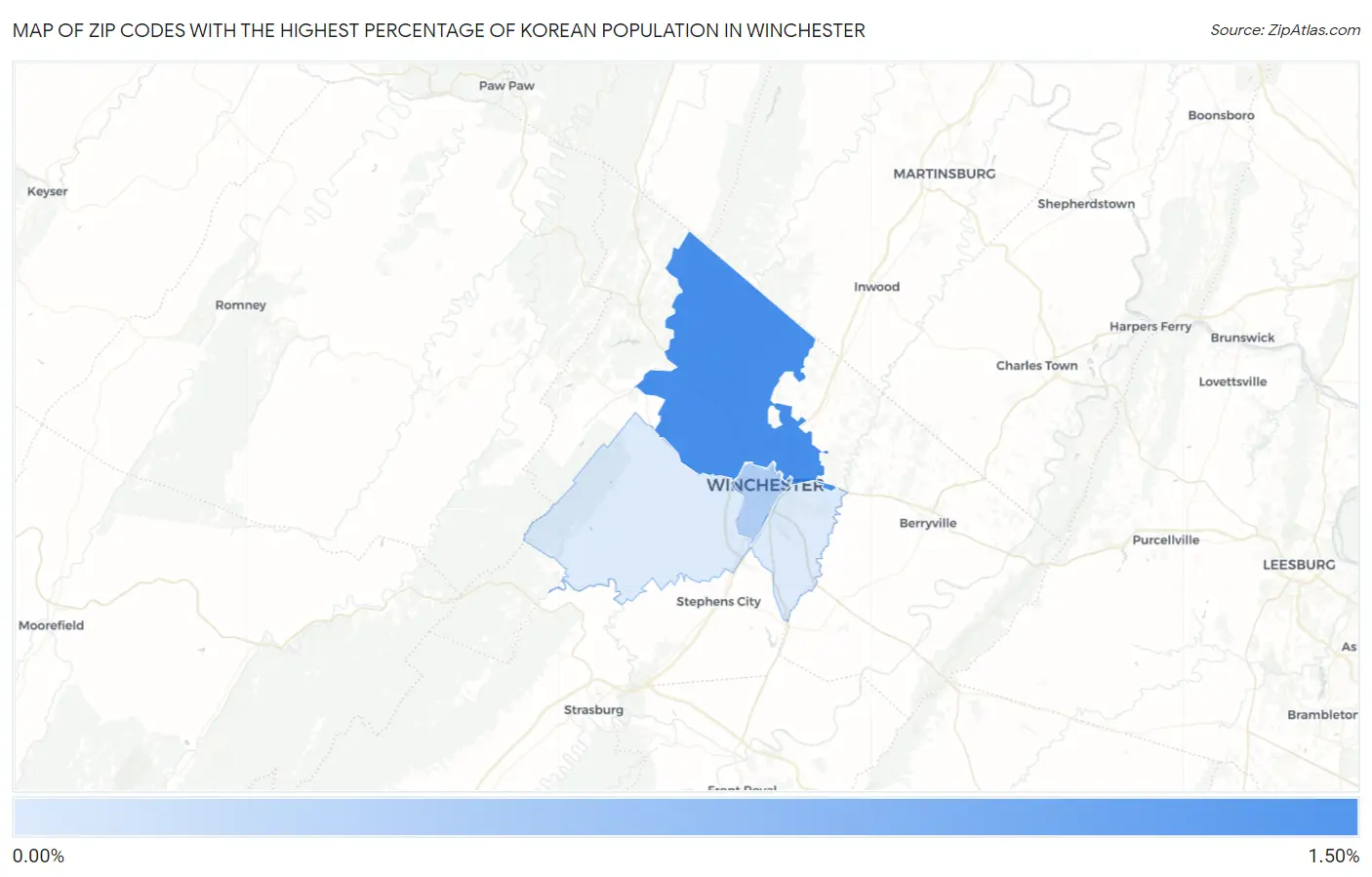 Zip Codes with the Highest Percentage of Korean Population in Winchester Map