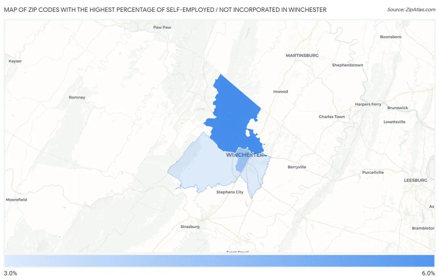 Zip Codes with the Highest Percentage of Self-Employed / Not Incorporated in Winchester Map