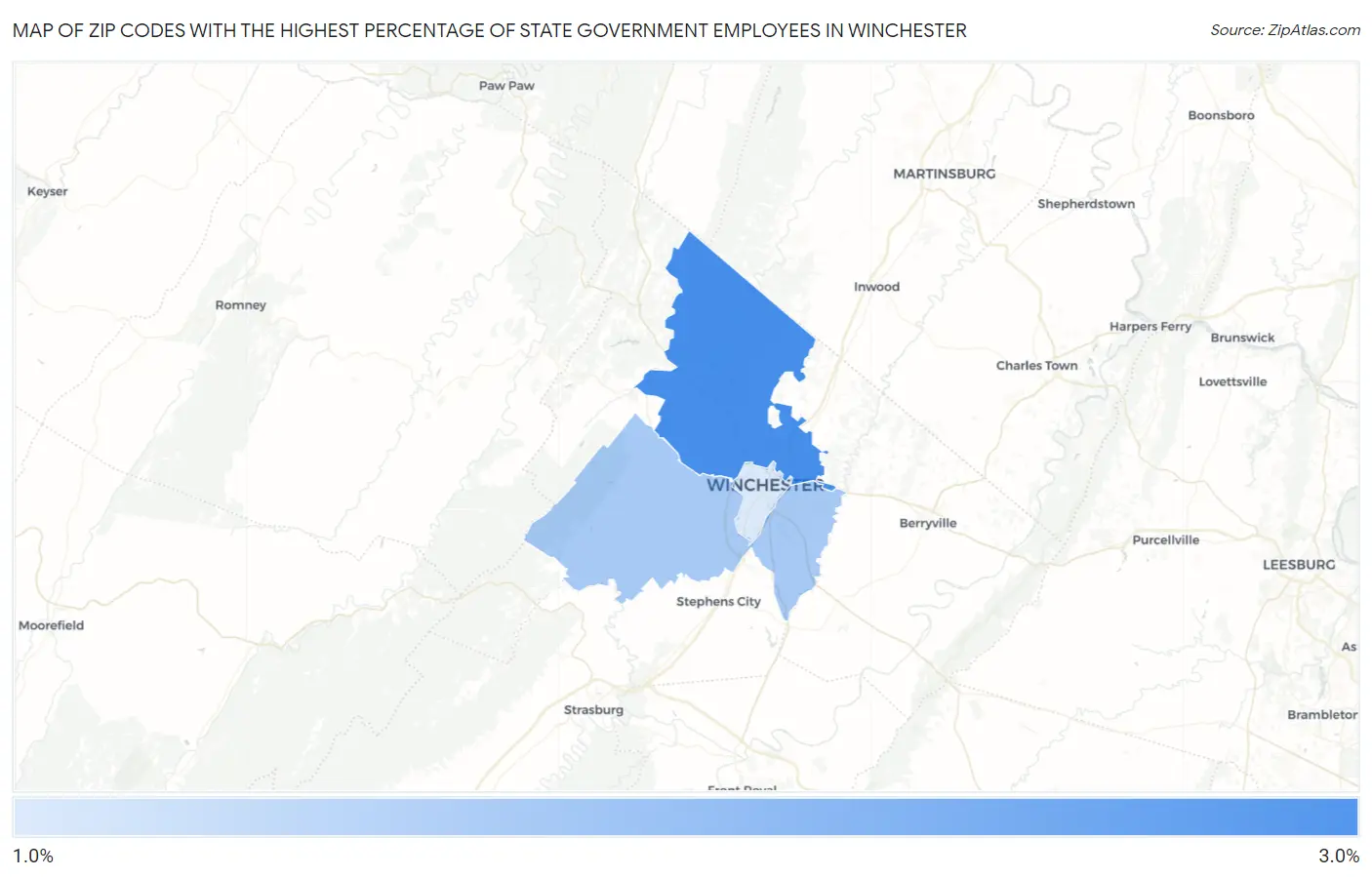 Zip Codes with the Highest Percentage of State Government Employees in Winchester Map