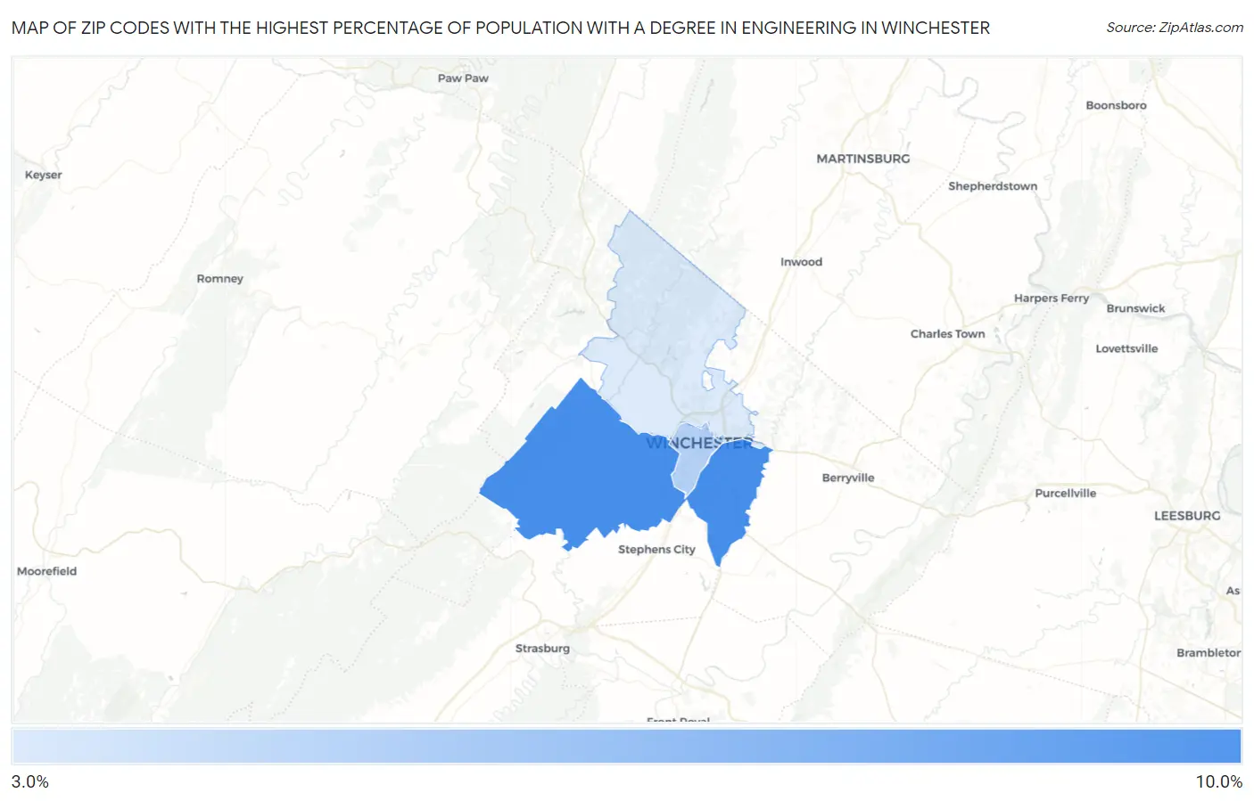 Zip Codes with the Highest Percentage of Population with a Degree in Engineering in Winchester Map