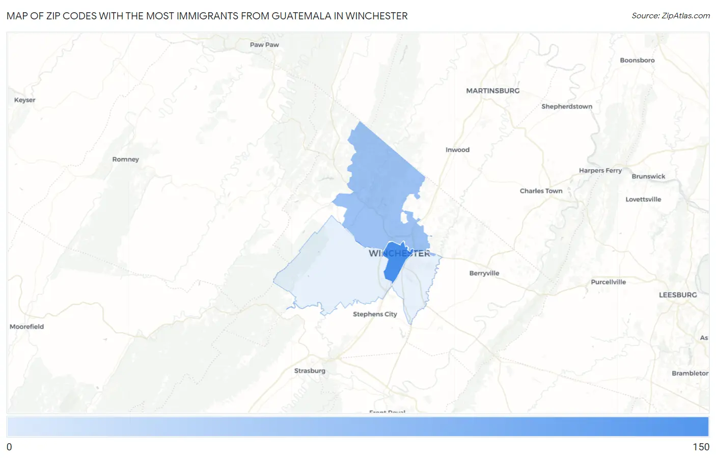 Zip Codes with the Most Immigrants from Guatemala in Winchester Map