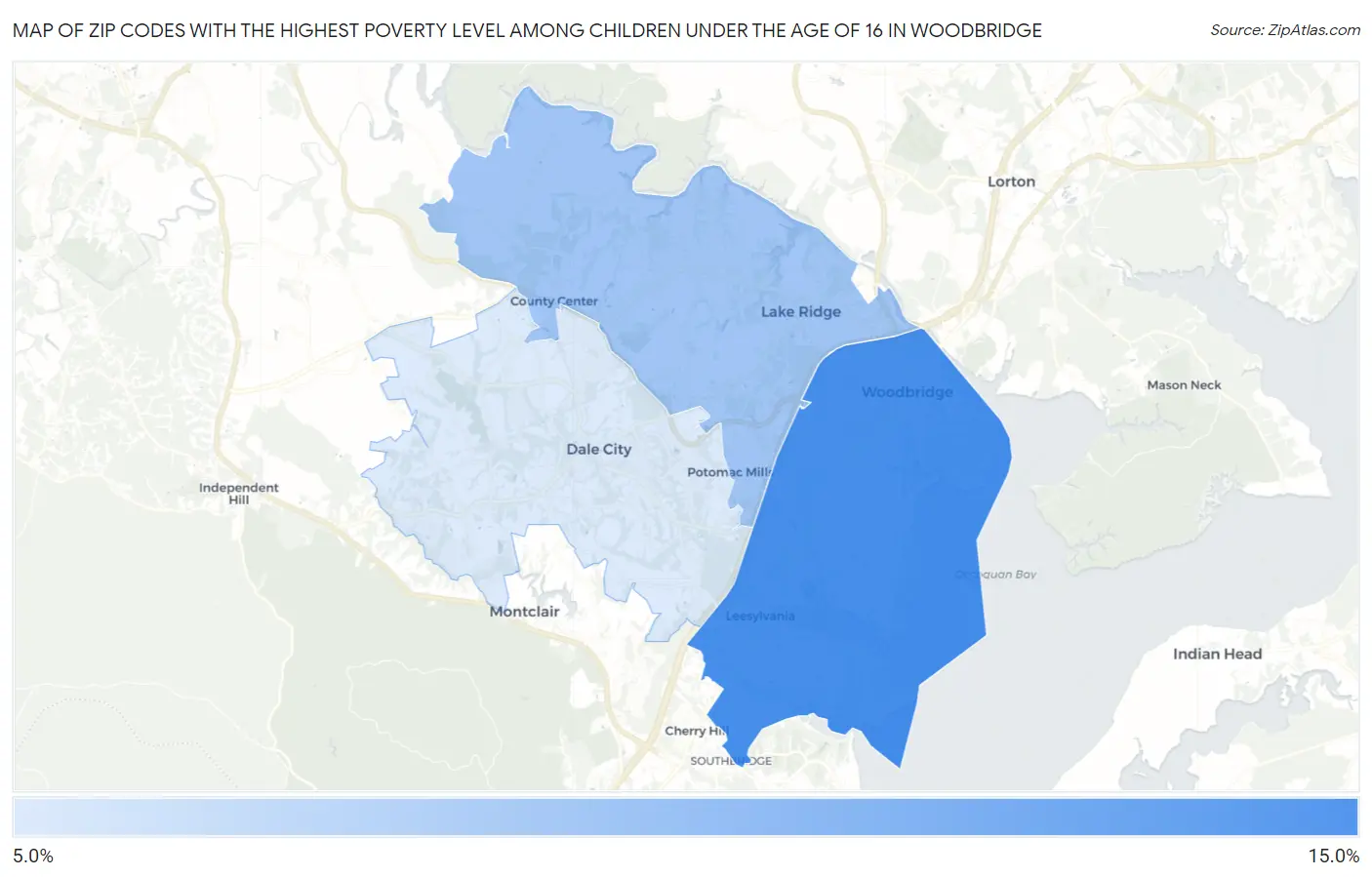 Zip Codes with the Highest Poverty Level Among Children Under the Age of 16 in Woodbridge Map