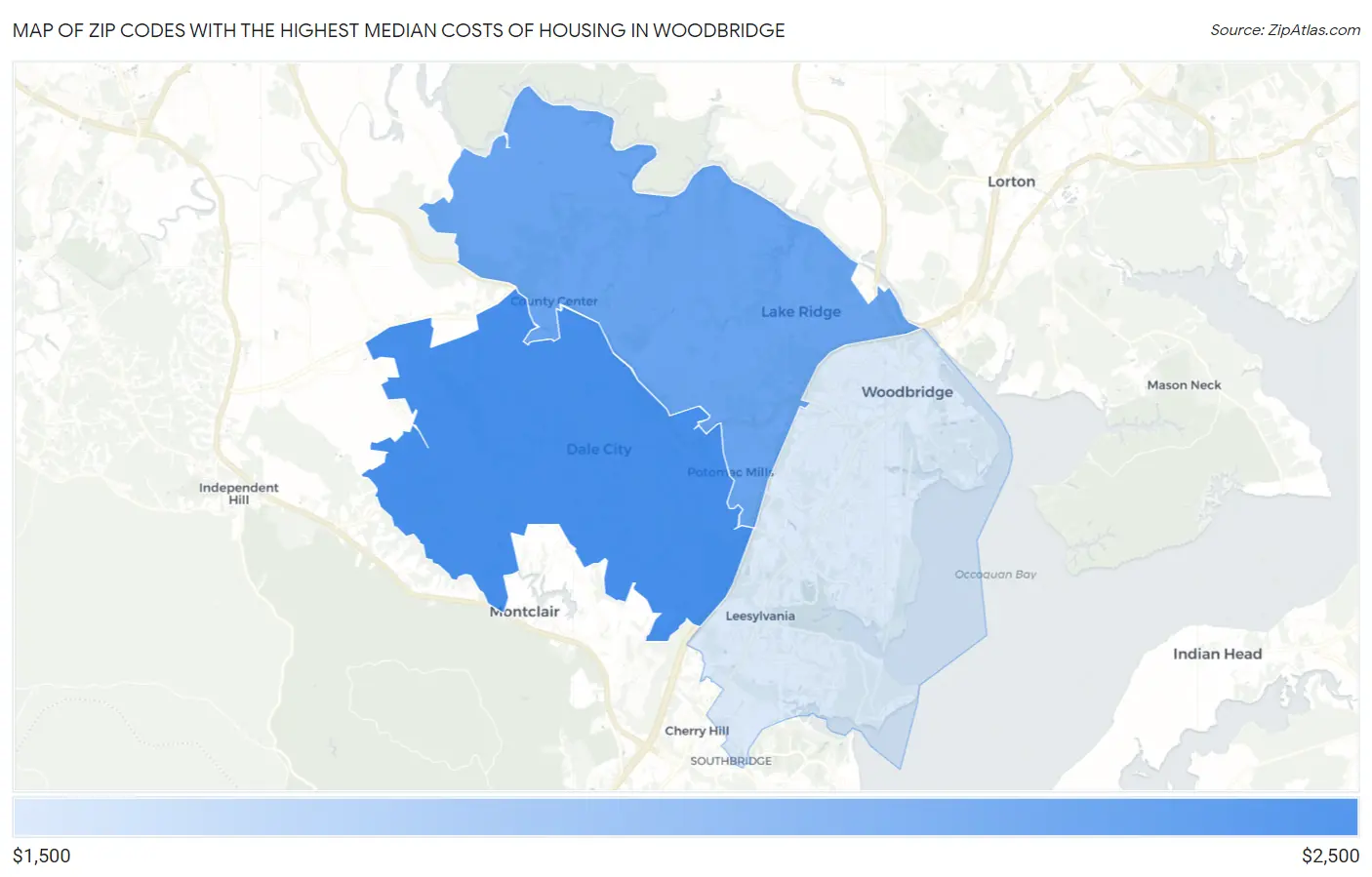 Zip Codes with the Highest Median Costs of Housing in Woodbridge Map