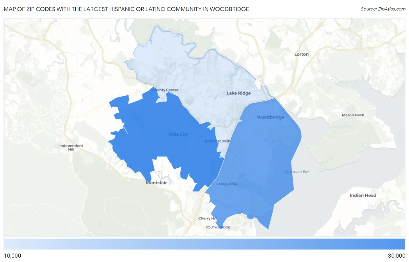 Zip Codes with the Largest Hispanic or Latino Community in Woodbridge Map