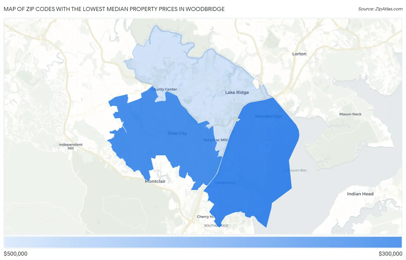 Zip Codes with the Lowest Median Property Prices in Woodbridge Map