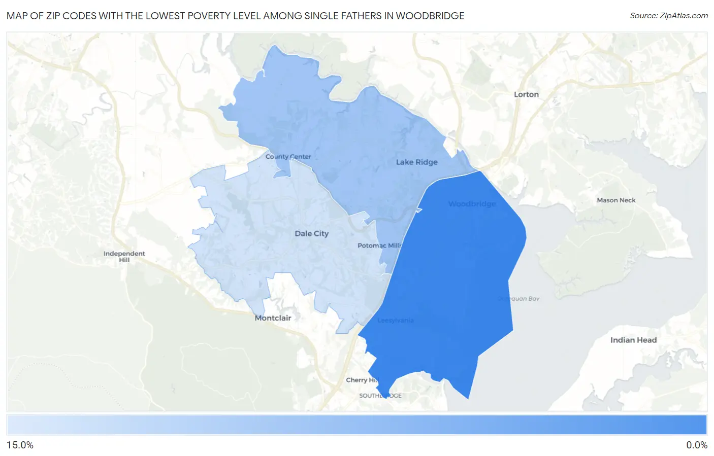 Zip Codes with the Lowest Poverty Level Among Single Fathers in Woodbridge Map
