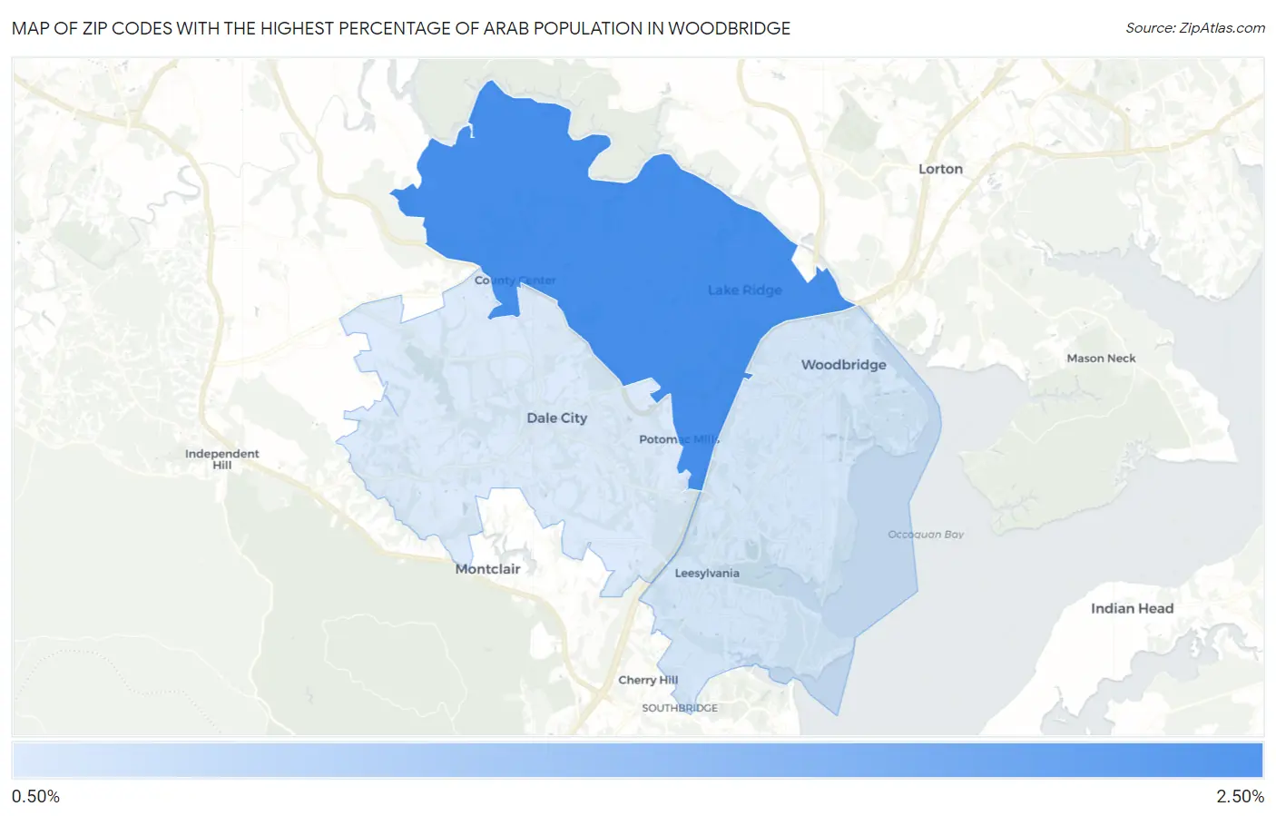 Zip Codes with the Highest Percentage of Arab Population in Woodbridge Map