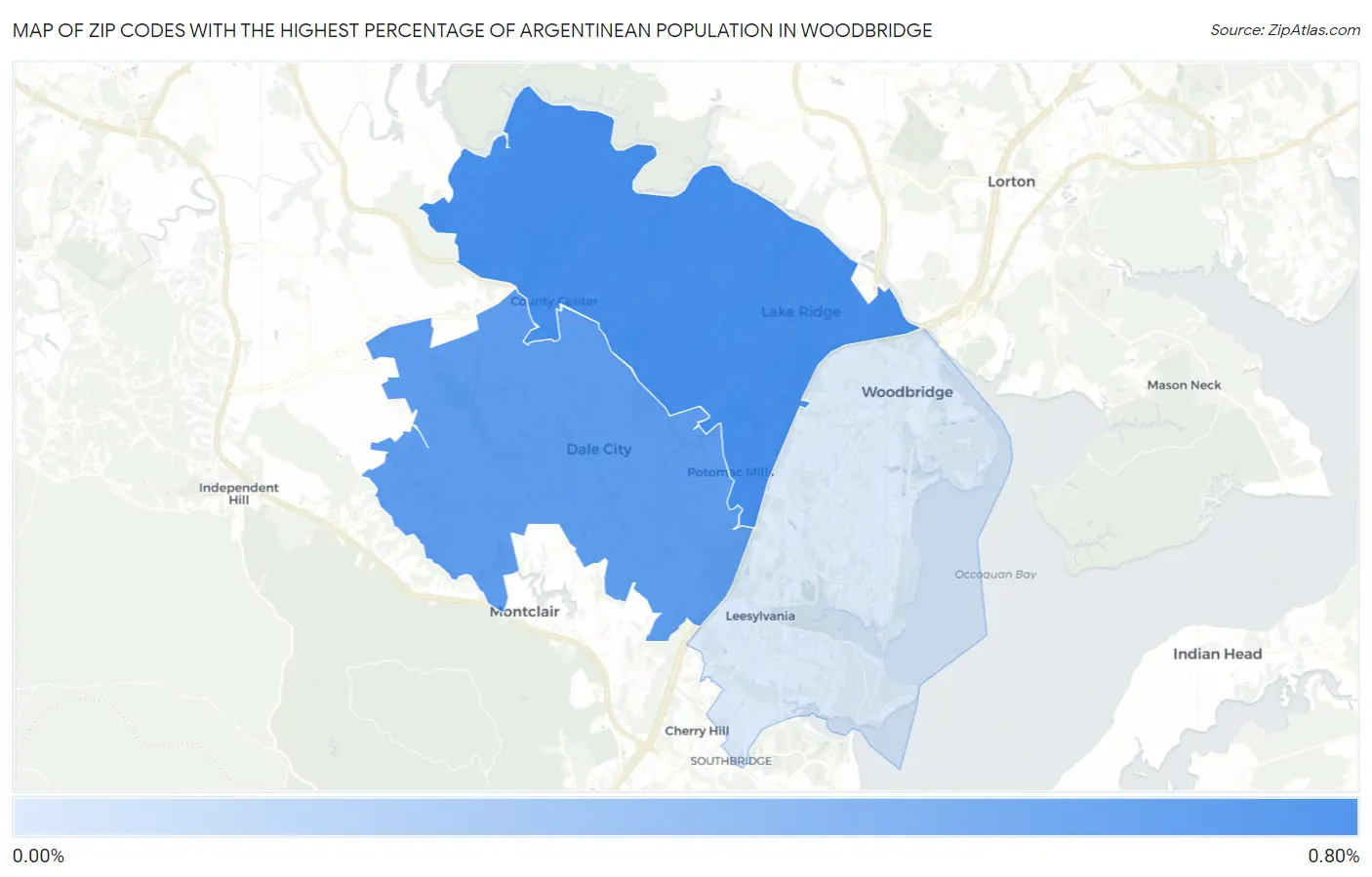 Zip Codes with the Highest Percentage of Argentinean Population in Woodbridge Map
