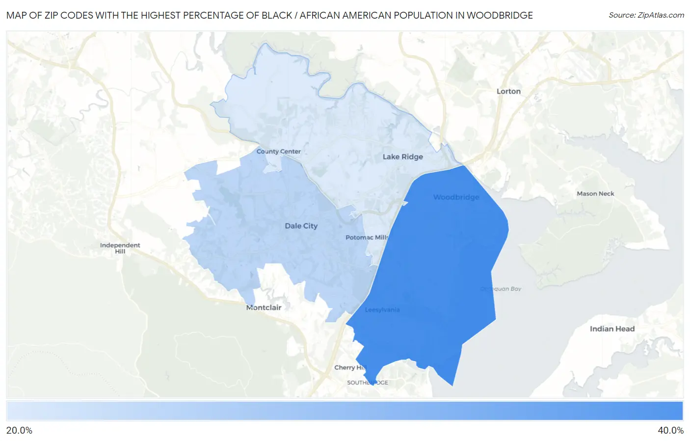 Zip Codes with the Highest Percentage of Black / African American Population in Woodbridge Map