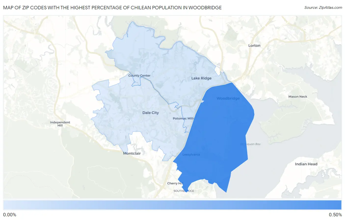 Zip Codes with the Highest Percentage of Chilean Population in Woodbridge Map