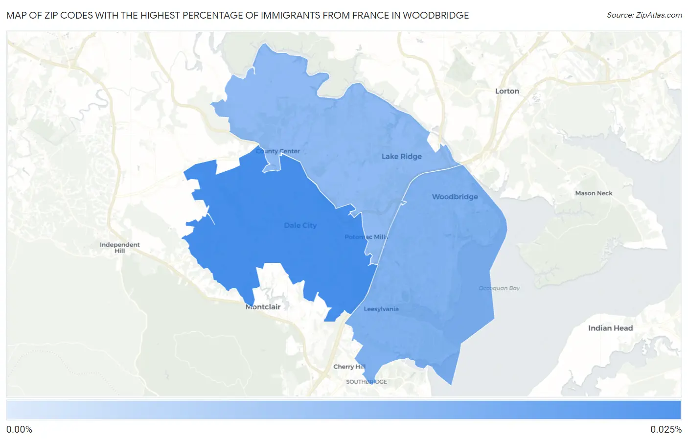 Zip Codes with the Highest Percentage of Immigrants from France in Woodbridge Map