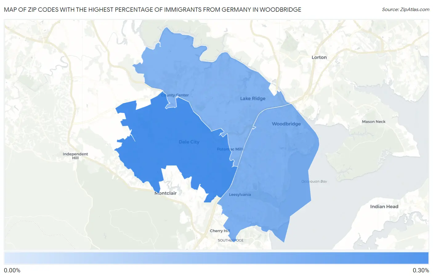 Zip Codes with the Highest Percentage of Immigrants from Germany in Woodbridge Map