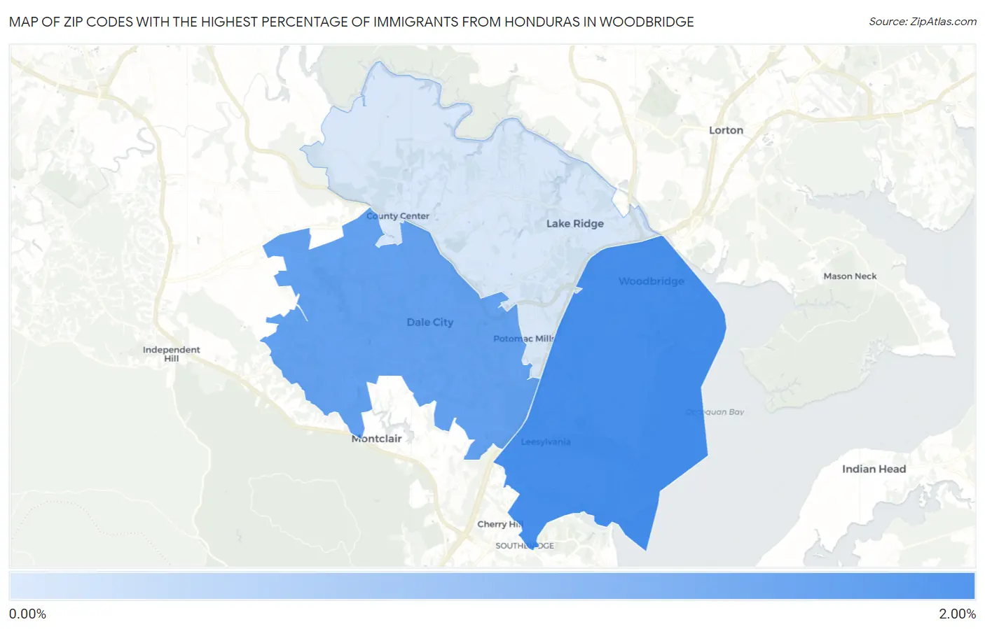 Zip Codes with the Highest Percentage of Immigrants from Honduras in Woodbridge Map