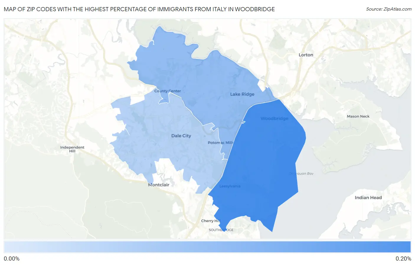 Zip Codes with the Highest Percentage of Immigrants from Italy in Woodbridge Map